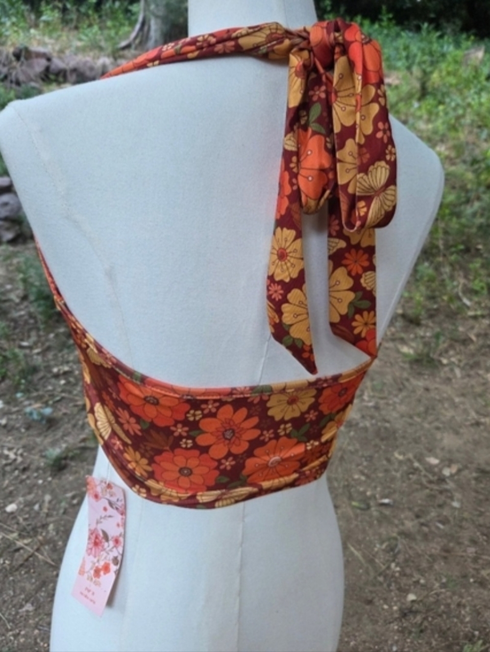 Shein MOD Floral Print Tie Backless Halter Top - Picture 5 of 9